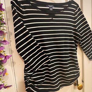 Chaps Women's Long Sleeve Top - Black and White Stripes